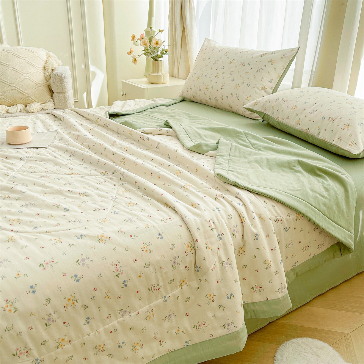 91家纺网 家纺一手货源 找家纺 梵蒂莎 2026新款全棉双层纱夏被四件套100%棉花夏凉被里外纯棉被子被芯（需要买家秀，加微信） 风雅小竺