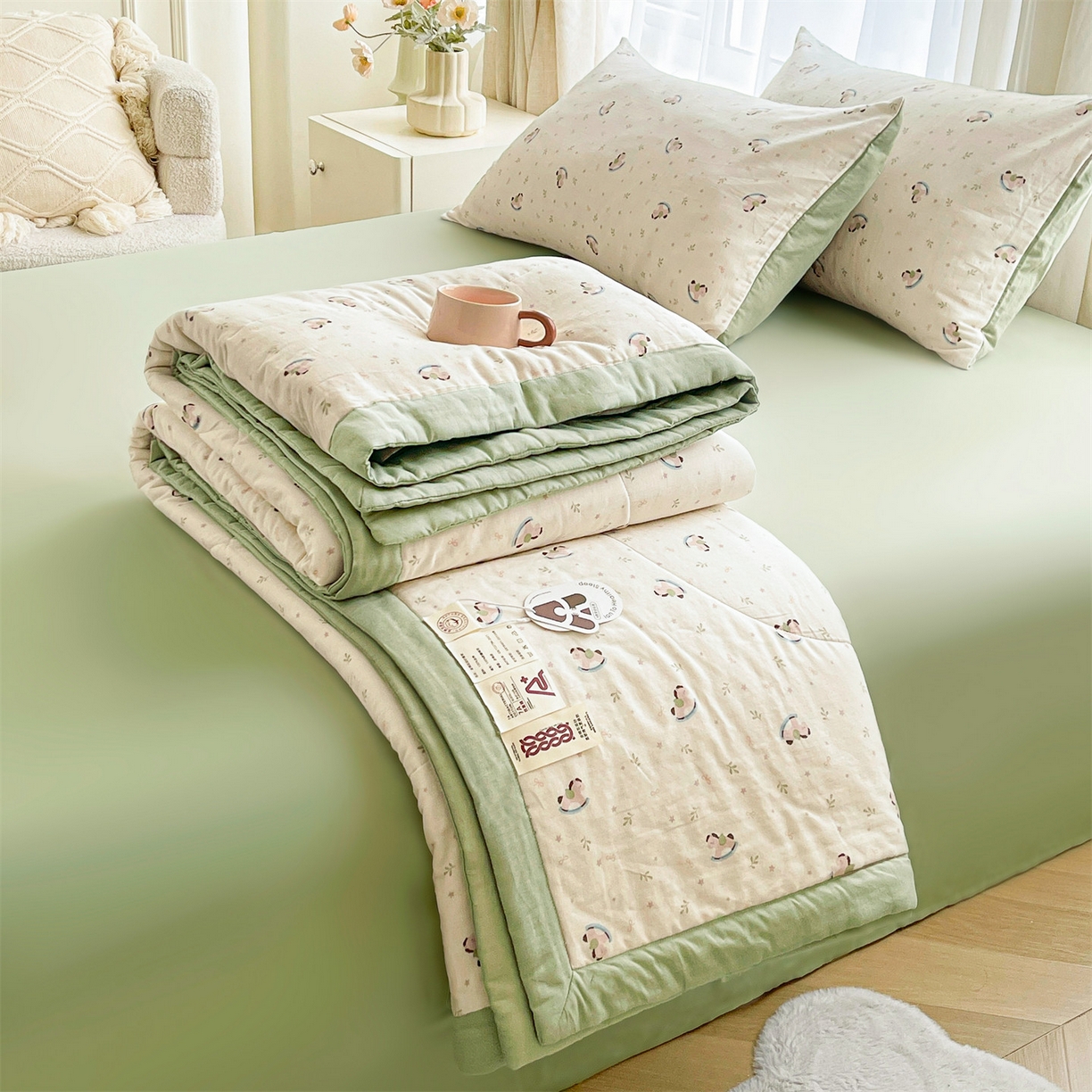 91家纺网 家纺一手货源 找家纺 梵蒂莎 2026新款全棉双层纱夏被四件套100%棉花夏凉被里外纯棉被子被芯（需要买家秀，加微信） 宝妮乐园-米