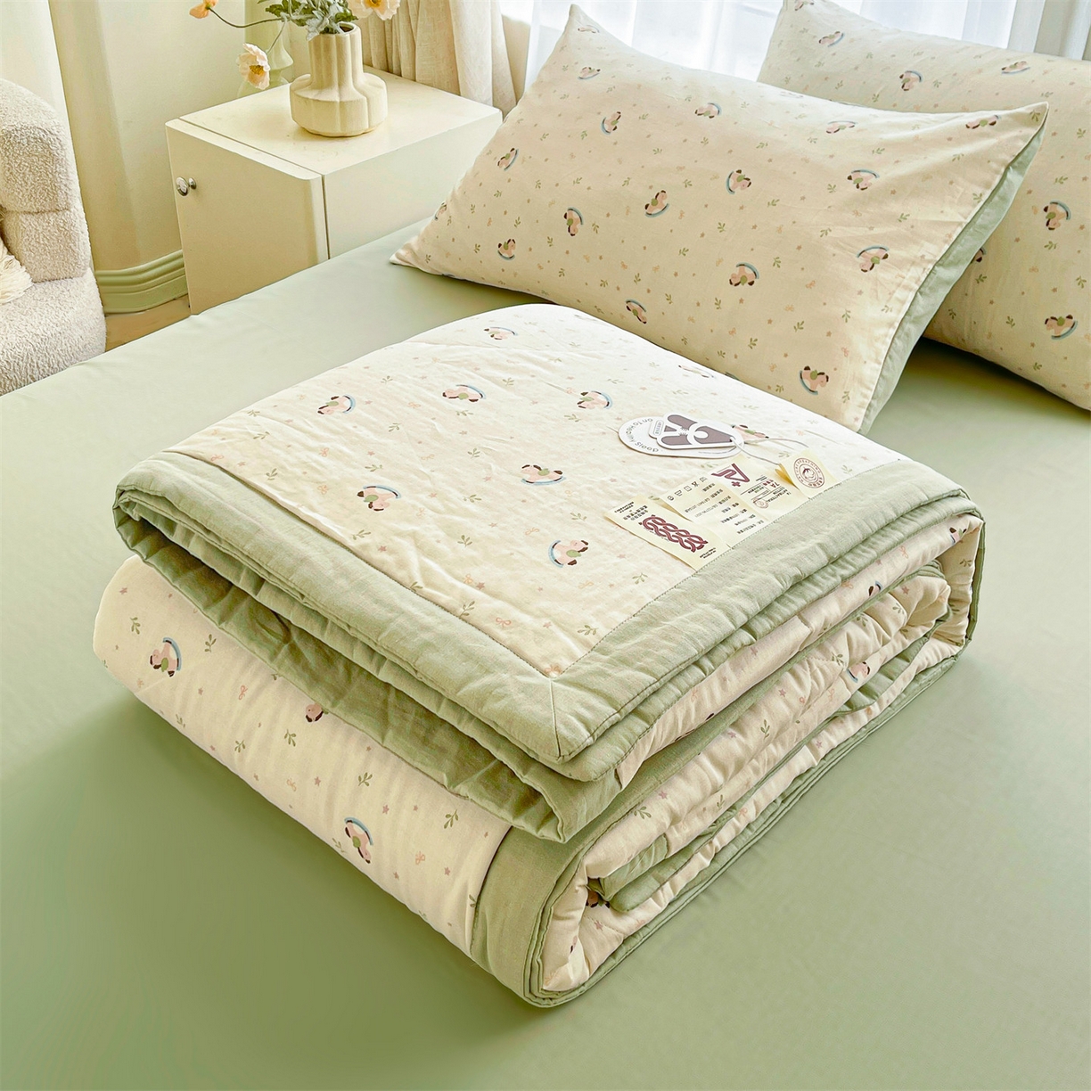 91家纺网 家纺一手货源 找家纺 梵蒂莎 2026新款全棉双层纱夏被四件套100%棉花夏凉被里外纯棉被子被芯（需要买家秀，加微信） 宝妮乐园-米