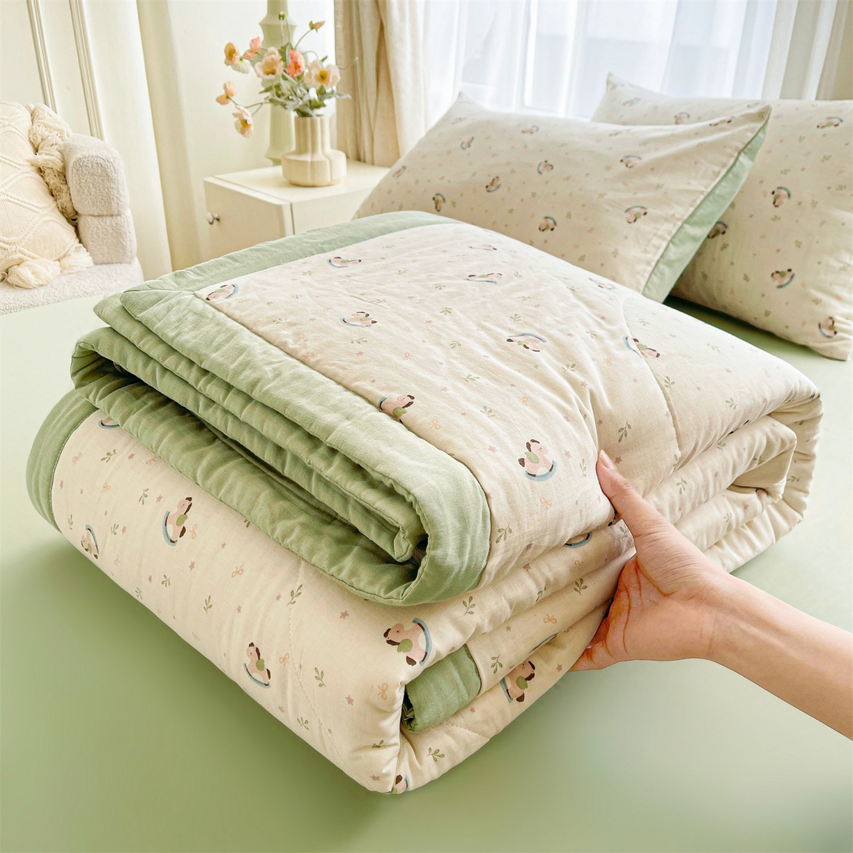 91家纺网 家纺一手货源 找家纺 梵蒂莎 2026新款全棉双层纱夏被四件套100%棉花夏凉被里外纯棉被子被芯（需要买家秀，加微信） 宝妮乐园-米