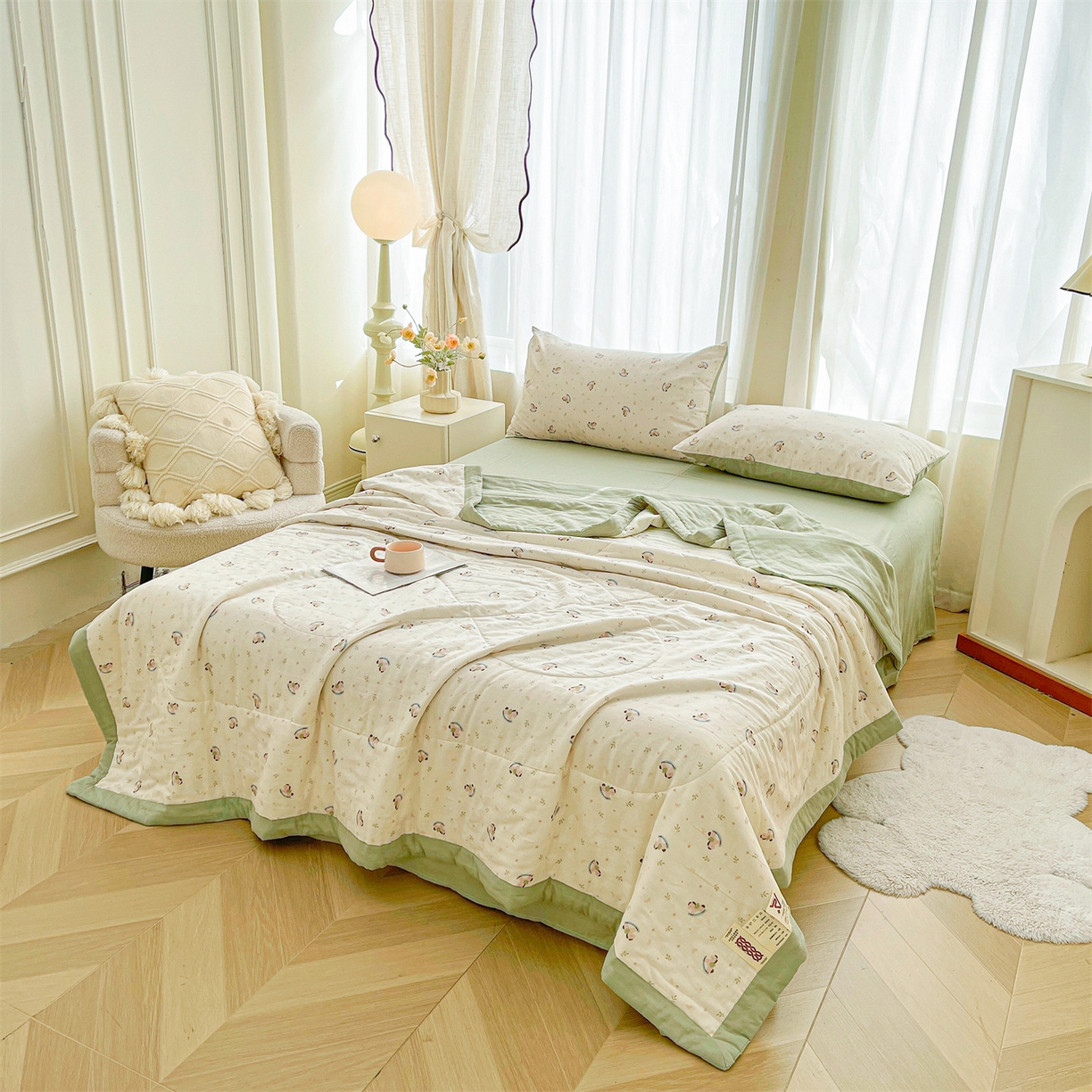 91家纺网 家纺一手货源 找家纺 梵蒂莎 2026新款全棉双层纱夏被四件套100%棉花夏凉被里外纯棉被子被芯（需要买家秀，加微信） 宝妮乐园-米