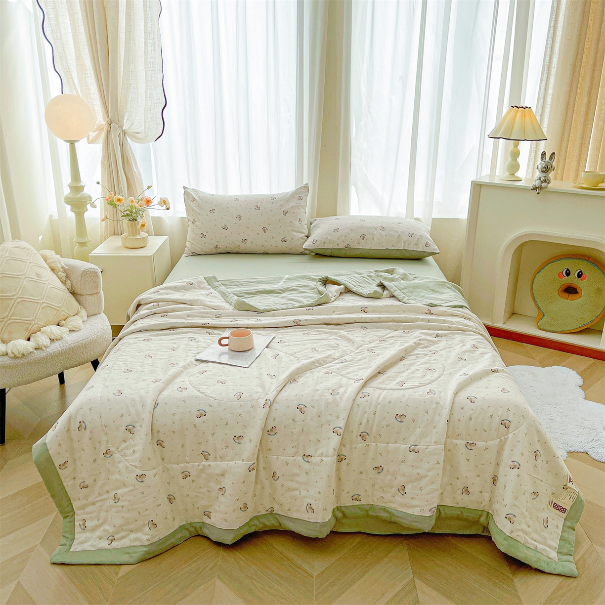 91家纺网 家纺一手货源 找家纺 梵蒂莎 2026新款全棉双层纱夏被四件套100%棉花夏凉被里外纯棉被子被芯（需要买家秀，加微信） 宝妮乐园-米