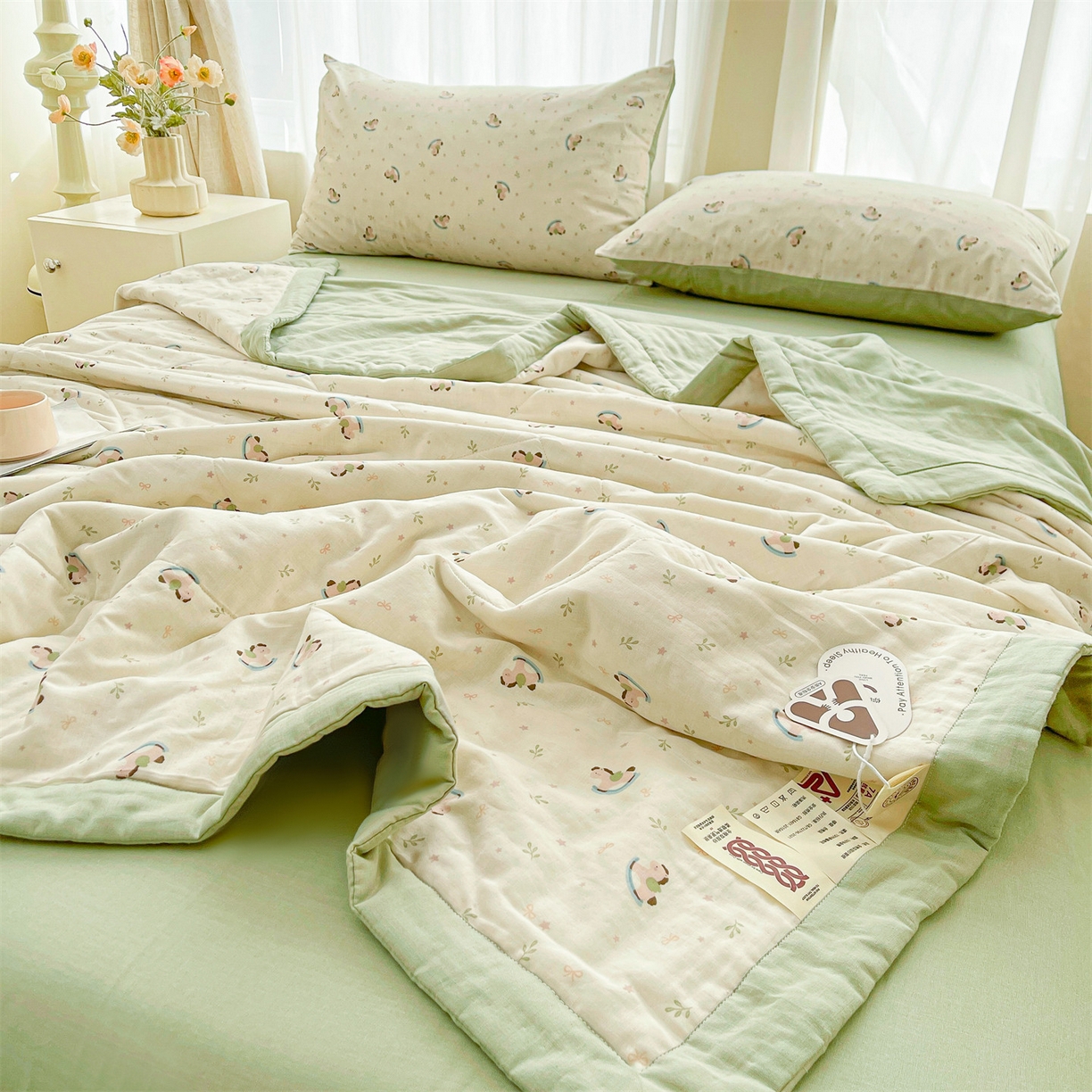 91家纺网 家纺一手货源 找家纺 梵蒂莎 2026新款全棉双层纱夏被四件套100%棉花夏凉被里外纯棉被子被芯（需要买家秀，加微信） 宝妮乐园-米