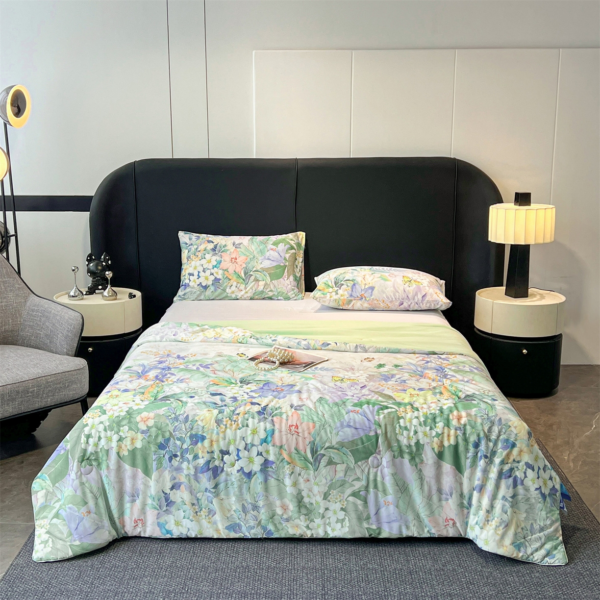 91家纺网 家纺一手货源 找家纺 小禹仔家纺 2026新款氨纶凉感印花夏被 夏瑶绿