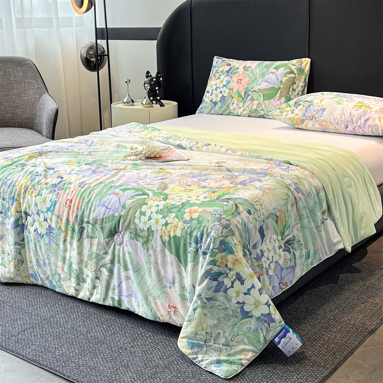 91家纺网 家纺一手货源 找家纺 小禹仔家纺 2026新款氨纶凉感印花夏被 夏瑶绿