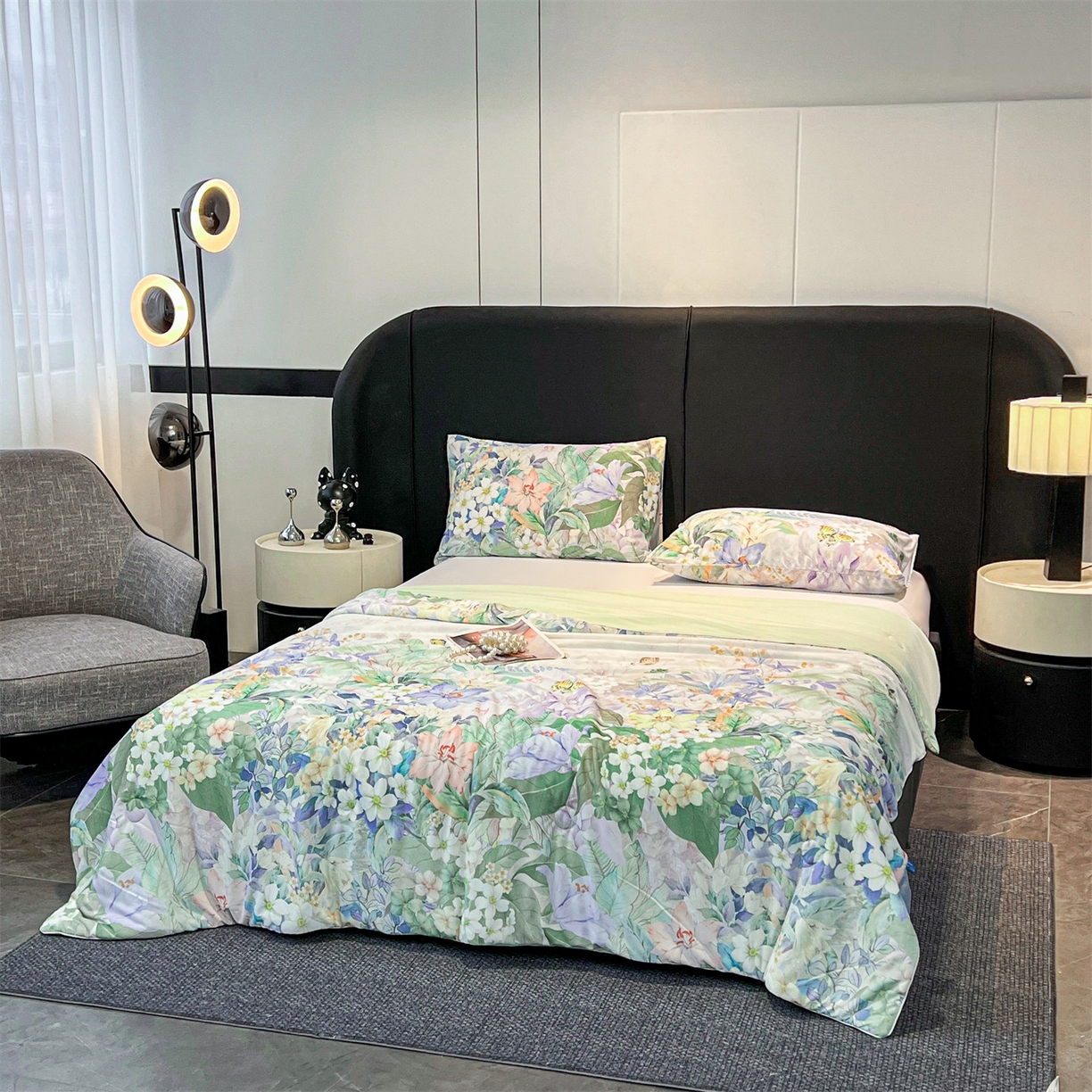 91家纺网 家纺一手货源 找家纺 小禹仔家纺 2026新款氨纶凉感印花夏被 夏瑶绿