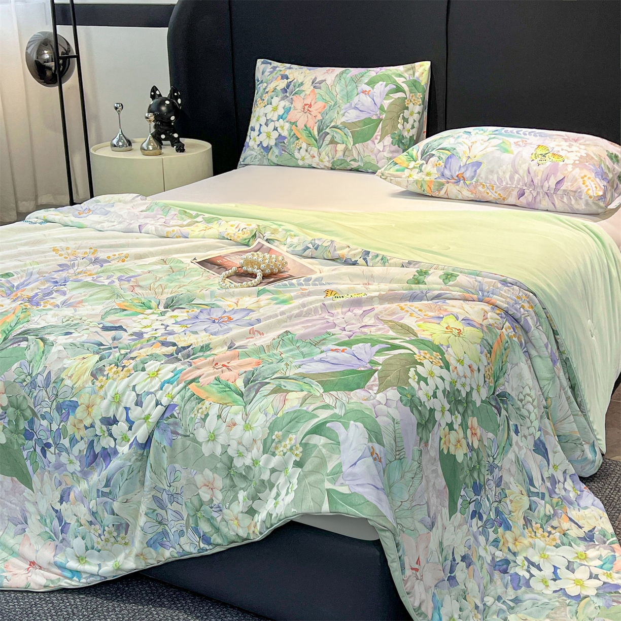 91家纺网 家纺一手货源 找家纺 小禹仔家纺 2026新款氨纶凉感印花夏被 夏瑶绿