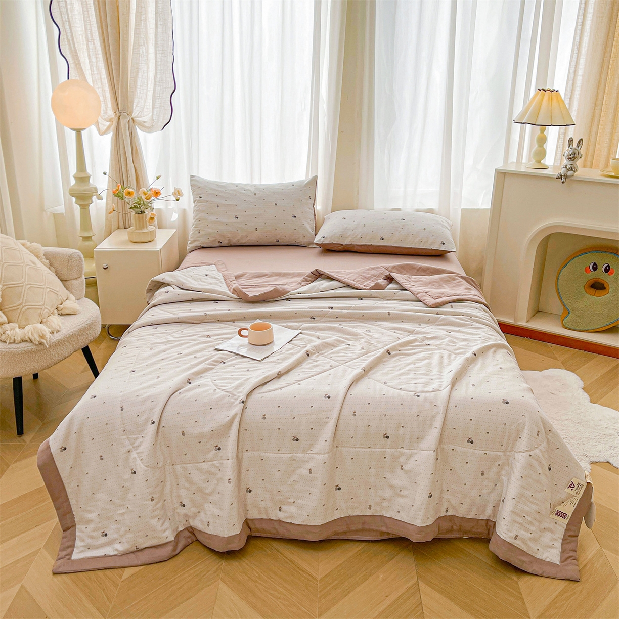 91家纺网 家纺一手货源 找家纺 梵蒂莎 2026新款全棉双层纱夏被四件套100%棉花夏凉被里外纯棉被子被芯（需要买家秀，加微信） 点点微澜