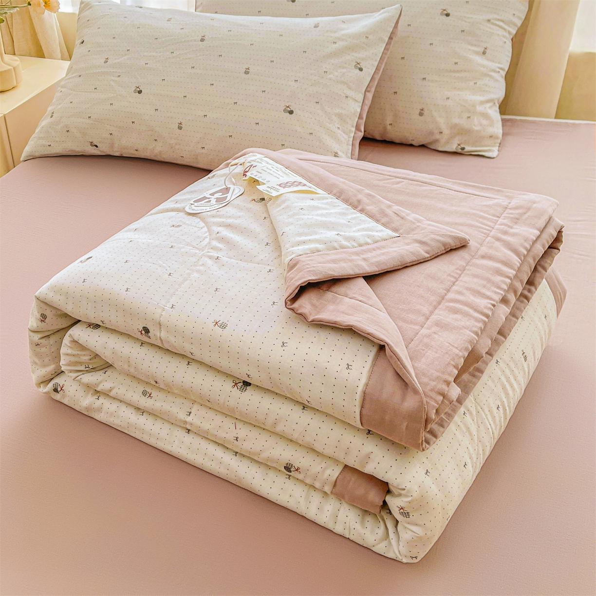 91家纺网 家纺一手货源 找家纺 梵蒂莎 2026新款全棉双层纱夏被四件套100%棉花夏凉被里外纯棉被子被芯（需要买家秀，加微信） 点点微澜