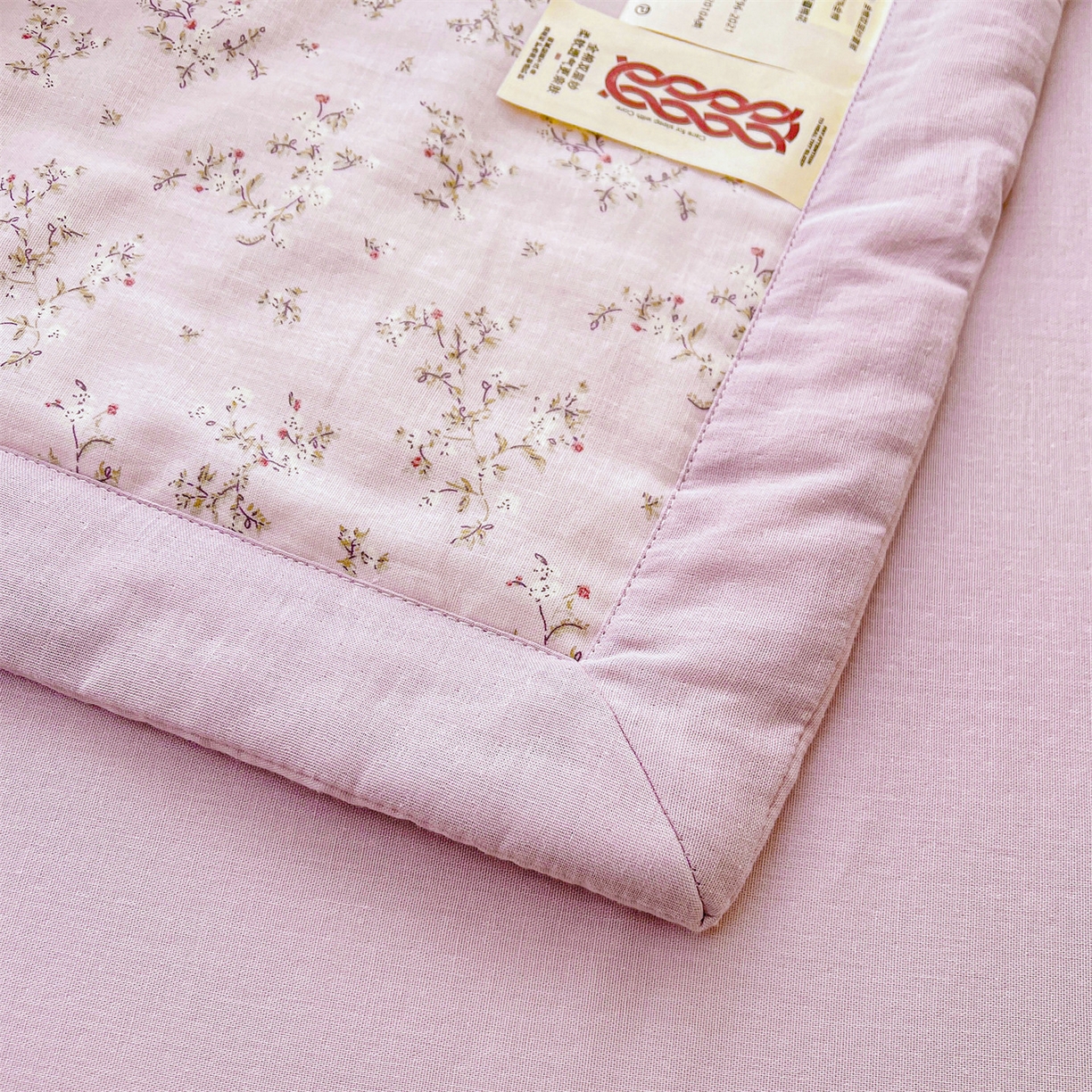 91家纺网 家纺一手货源 找家纺 梵蒂莎 2026新款全棉双层纱夏被四件套100%棉花夏凉被里外纯棉被子被芯（需要买家秀，加微信） 粉枝蔓