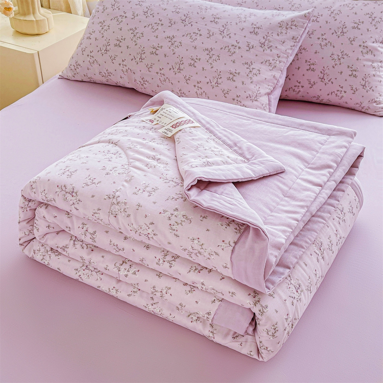 91家纺网 家纺一手货源 找家纺 梵蒂莎 2026新款全棉双层纱夏被四件套100%棉花夏凉被里外纯棉被子被芯（需要买家秀，加微信） 粉枝蔓