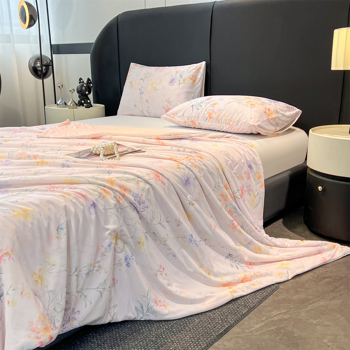 91家纺网 家纺一手货源 找家纺 小禹仔家纺 2026新款氨纶凉感印花夏被 风荷举