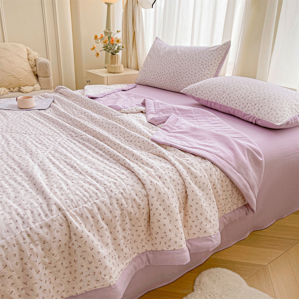 91家纺网 家纺一手货源 找家纺 梵蒂莎 2026新款全棉双层纱夏被四件套100%棉花夏凉被里外纯棉被子被芯（需要买家秀，加微信） 南岛日记