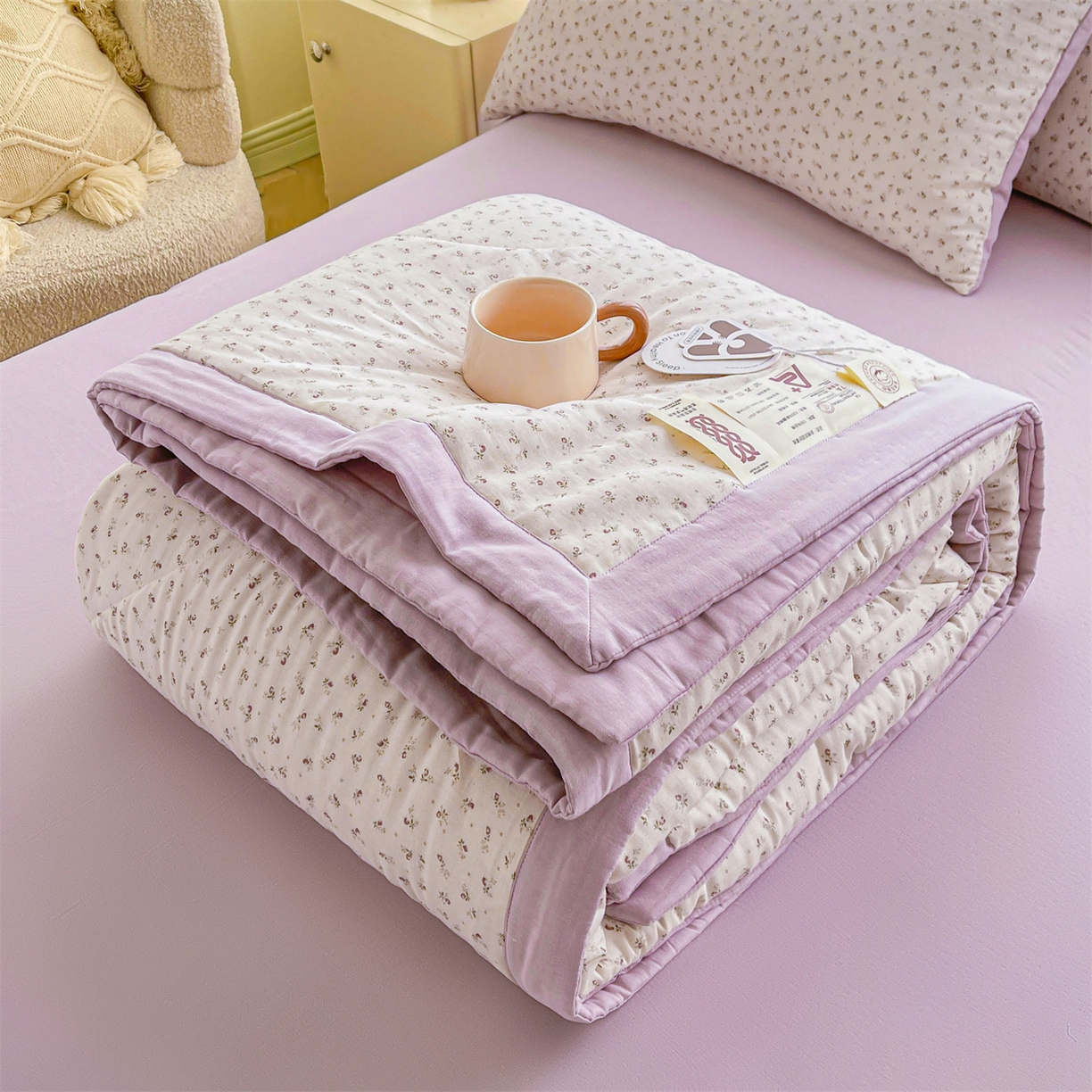 91家纺网 家纺一手货源 找家纺 梵蒂莎 2026新款全棉双层纱夏被四件套100%棉花夏凉被里外纯棉被子被芯（需要买家秀，加微信） 南岛日记