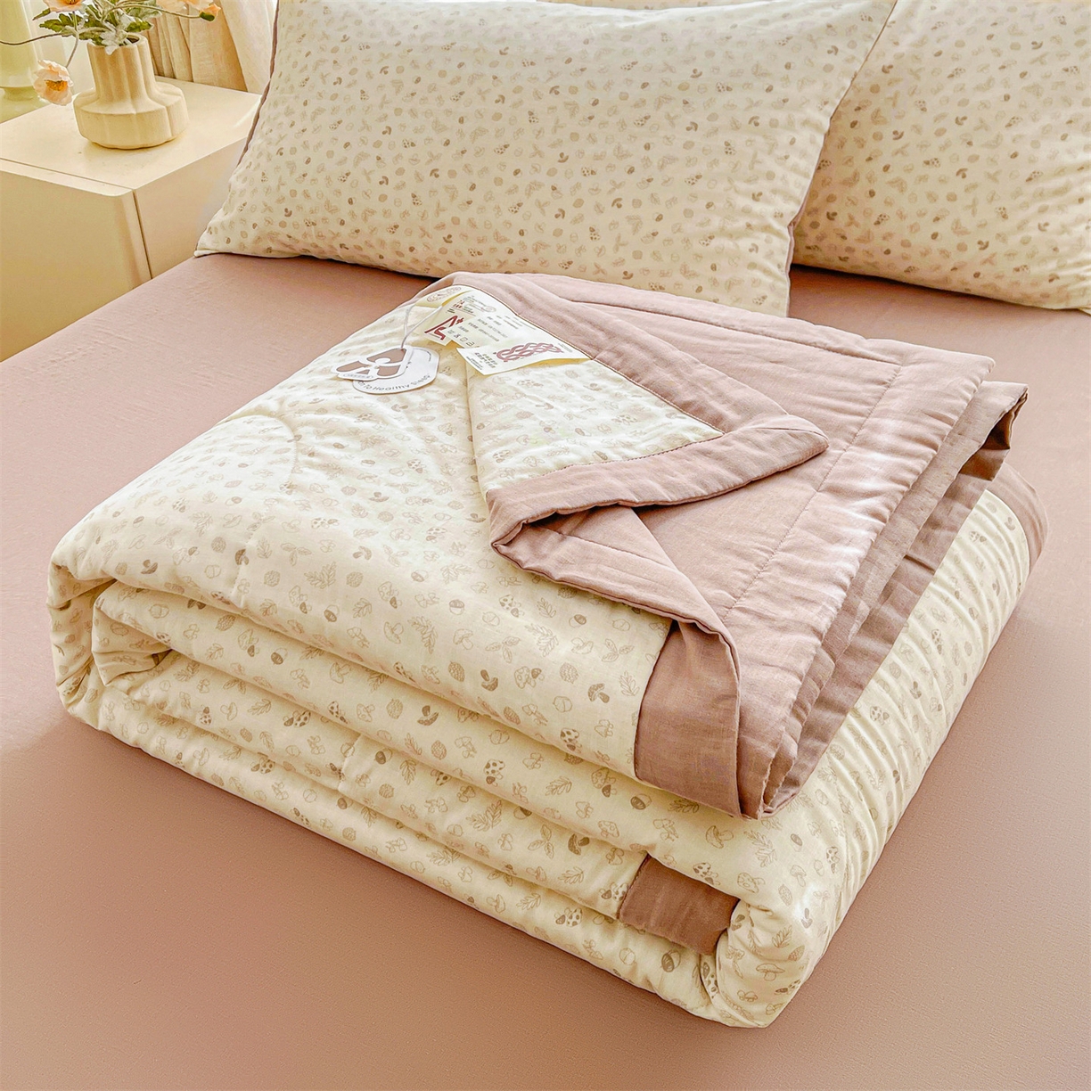 91家纺网 家纺一手货源 找家纺 梵蒂莎 2026新款全棉双层纱夏被四件套100%棉花夏凉被里外纯棉被子被芯（需要买家秀，加微信） 午后榛果