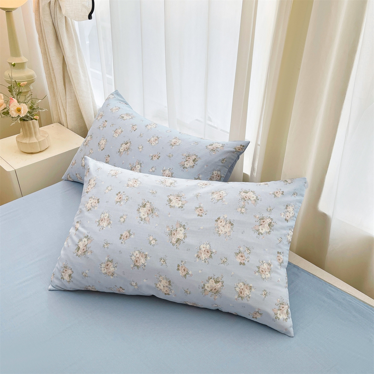 91家纺网 家纺一手货源 找家纺 梵蒂莎 2026新款全棉双层纱夏被四件套100%棉花夏凉被里外纯棉被子被芯（需要买家秀，加微信） 夏日牡丹-蓝