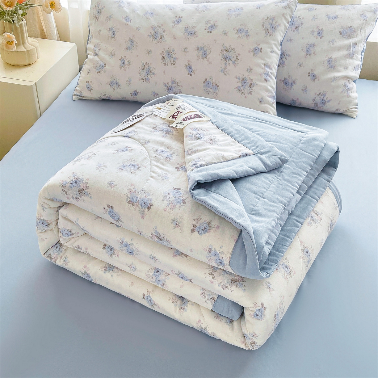 91家纺网 家纺一手货源 找家纺 梵蒂莎 2026新款全棉双层纱夏被四件套100%棉花夏凉被里外纯棉被子被芯（需要买家秀，加微信） 夏日牡丹-米