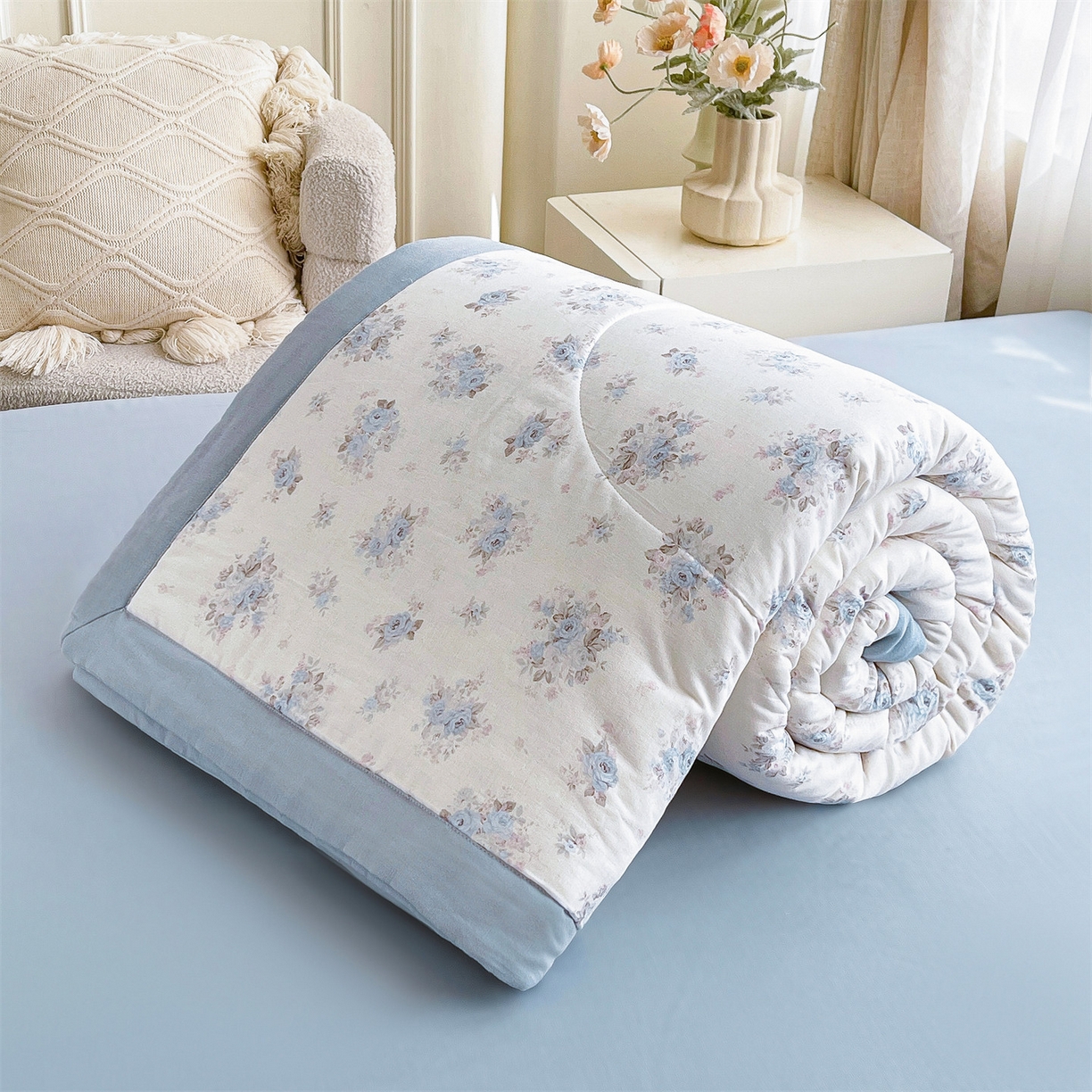 91家纺网 家纺一手货源 找家纺 梵蒂莎 2026新款全棉双层纱夏被四件套100%棉花夏凉被里外纯棉被子被芯（需要买家秀，加微信） 夏日牡丹-米