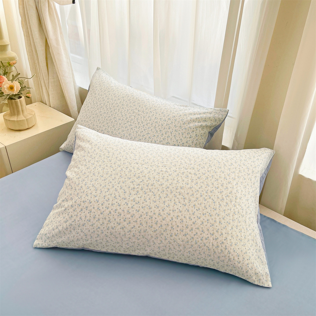 91家纺网 家纺一手货源 找家纺 梵蒂莎 2026新款全棉双层纱夏被四件套100%棉花夏凉被里外纯棉被子被芯（需要买家秀，加微信） 烟花钿-蓝