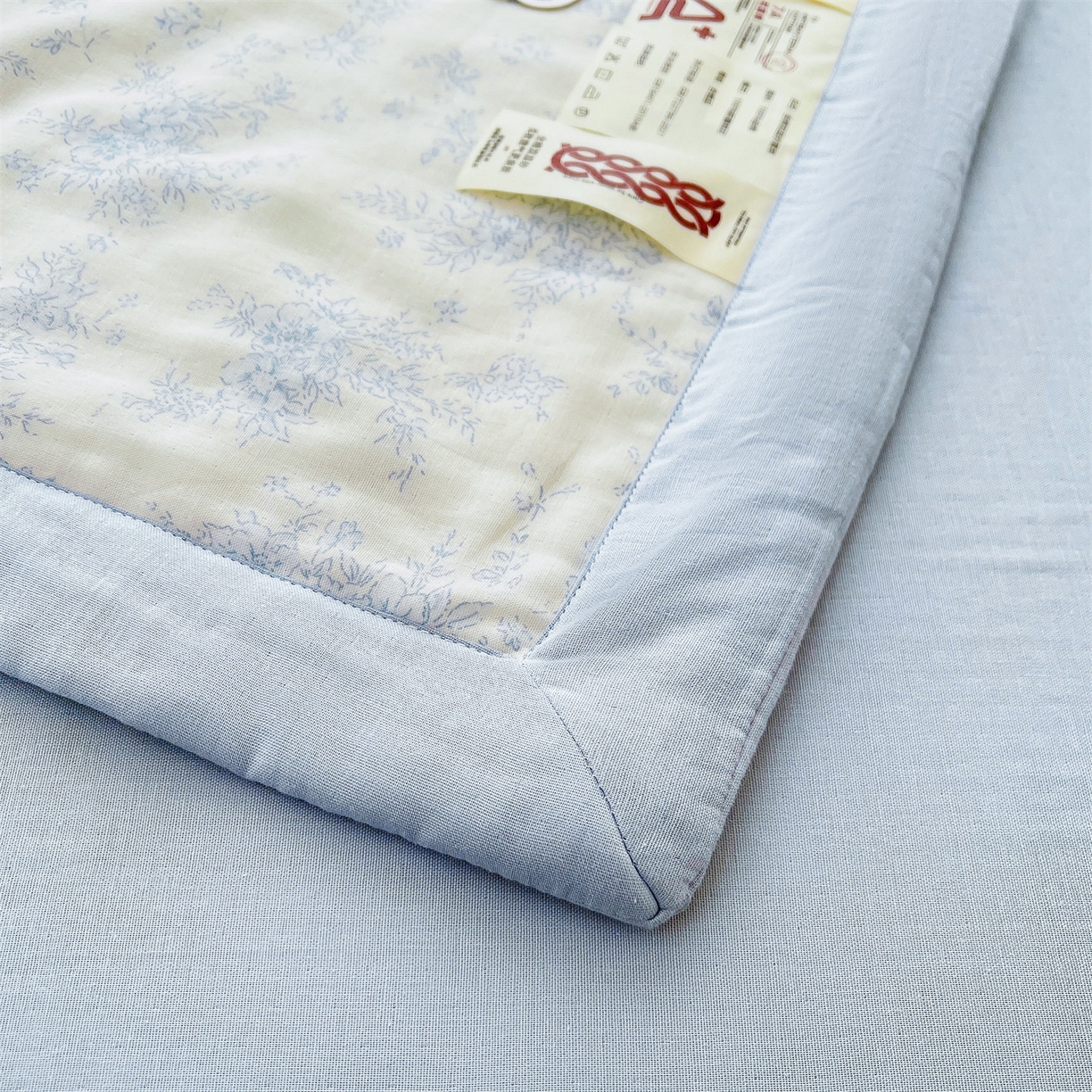 91家纺网 家纺一手货源 找家纺 梵蒂莎 2026新款全棉双层纱夏被四件套100%棉花夏凉被里外纯棉被子被芯（需要买家秀，加微信） 烟霞漫舞-蓝