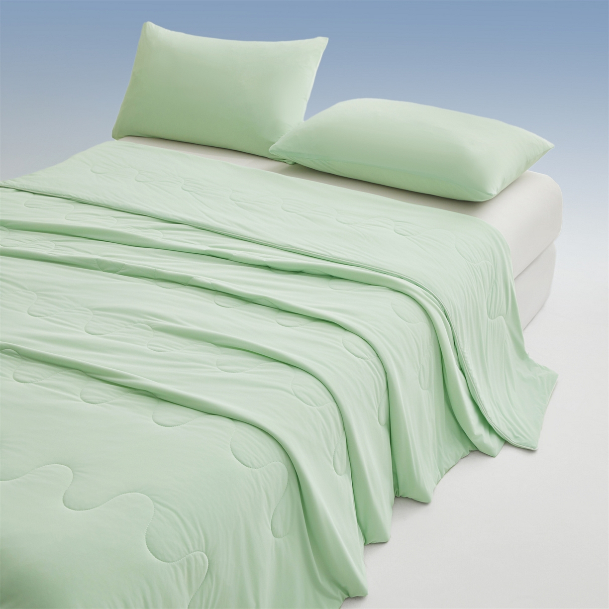 91家纺网 家纺一手货源 找家纺 小禹仔家纺 2026新款氨纶凉感印花夏被 薄荷绿