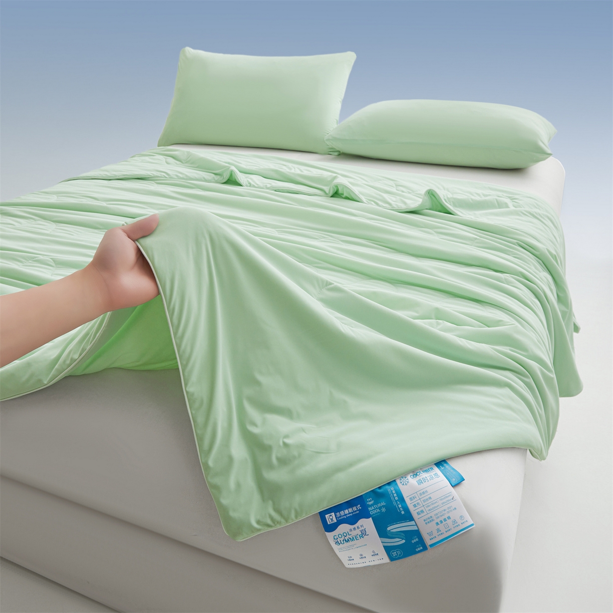 91家纺网 家纺一手货源 找家纺 小禹仔家纺 2026新款氨纶凉感印花夏被 薄荷绿