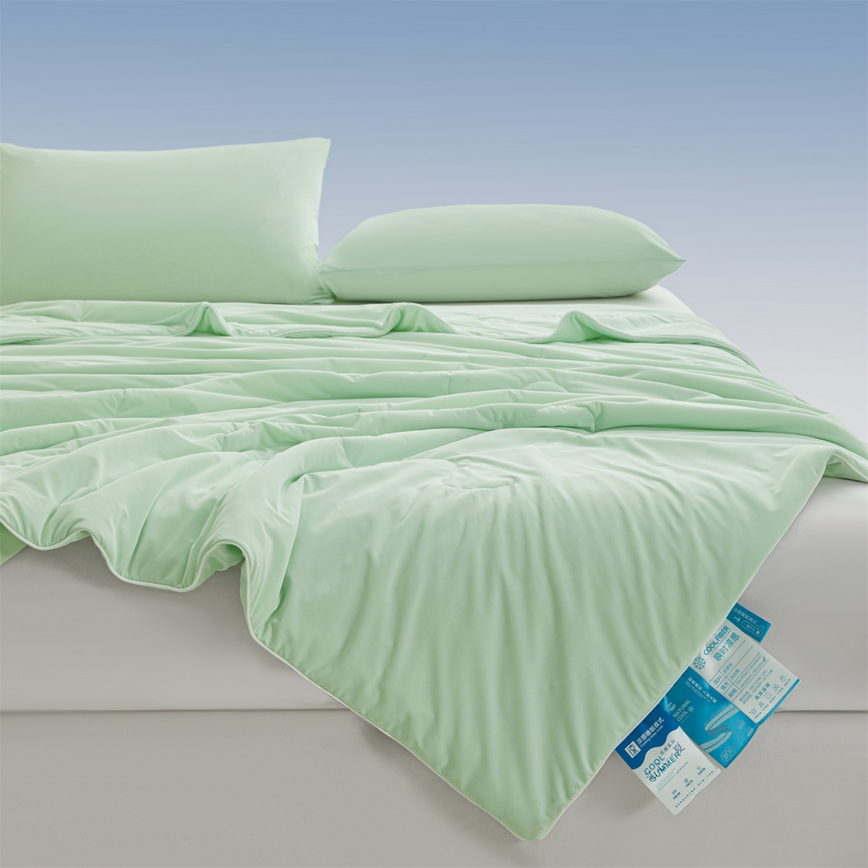 91家纺网 家纺一手货源 找家纺 小禹仔家纺 2026新款氨纶凉感印花夏被 薄荷绿