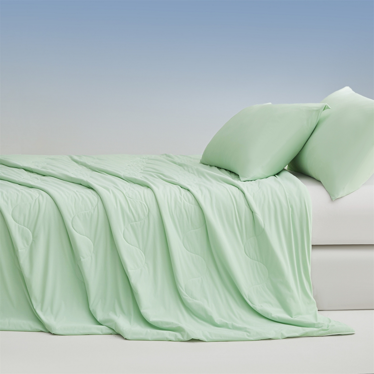 91家纺网 家纺一手货源 找家纺 小禹仔家纺 2026新款氨纶凉感印花夏被 薄荷绿