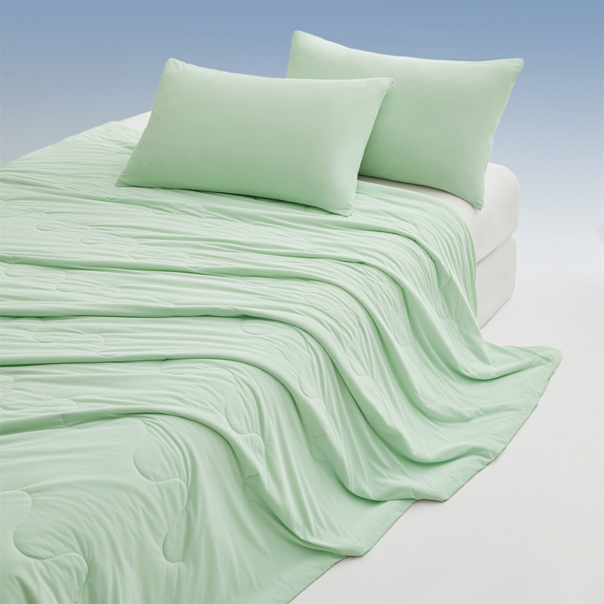 91家纺网 家纺一手货源 找家纺 小禹仔家纺 2026新款氨纶凉感印花夏被 薄荷绿