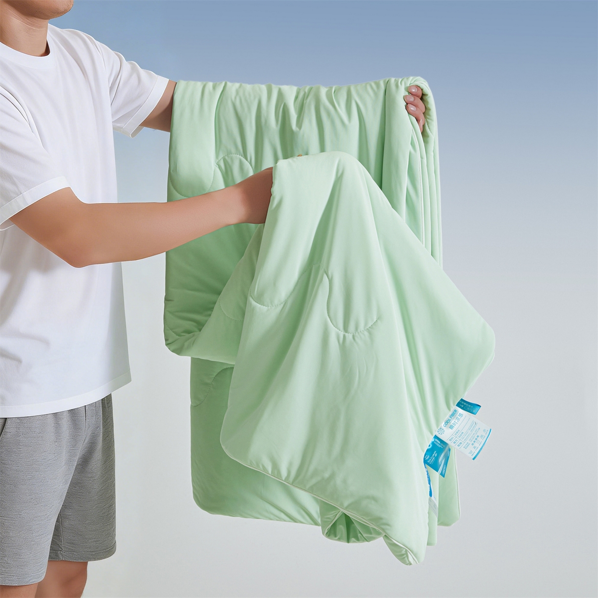 91家纺网 家纺一手货源 找家纺 小禹仔家纺 2026新款氨纶凉感印花夏被 薄荷绿