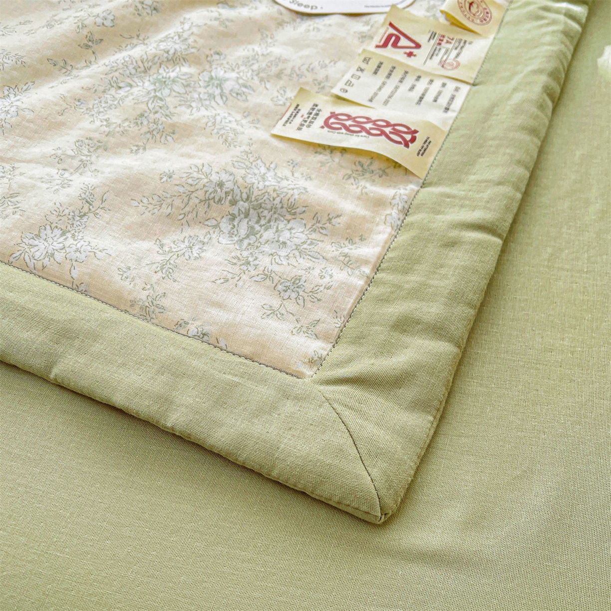 91家纺网 家纺一手货源 找家纺 梵蒂莎 2026新款全棉双层纱夏被四件套100%棉花夏凉被里外纯棉被子被芯（需要买家秀，加微信） 烟霞漫舞-绿