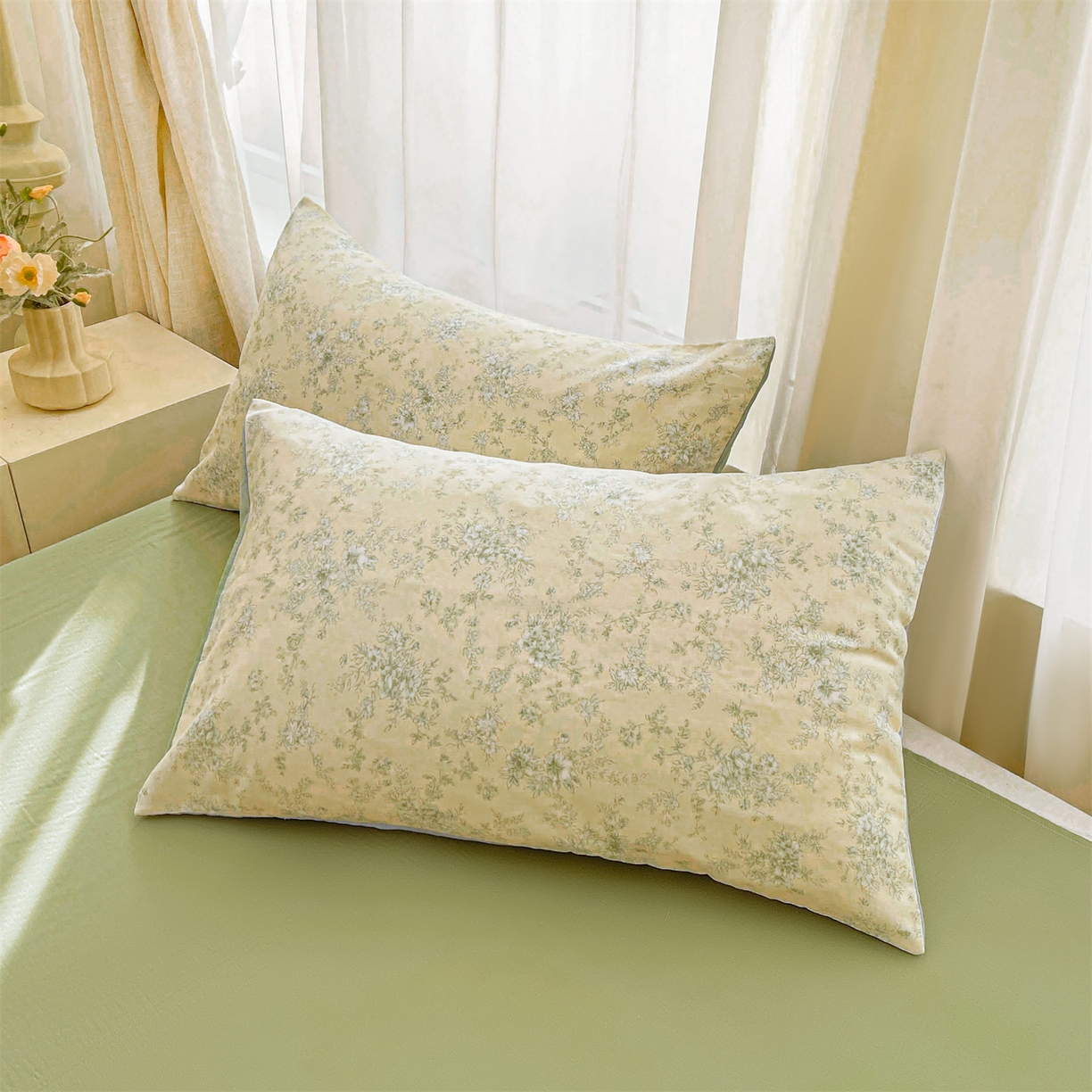 91家纺网 家纺一手货源 找家纺 梵蒂莎 2026新款全棉双层纱夏被四件套100%棉花夏凉被里外纯棉被子被芯（需要买家秀，加微信） 烟霞漫舞-绿