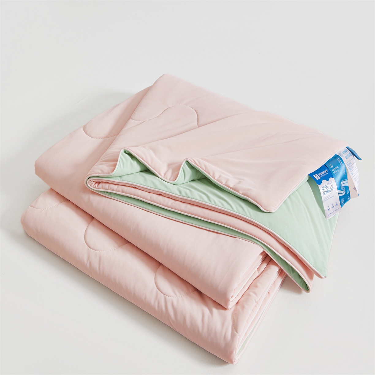 91家纺网 家纺一手货源 找家纺 小禹仔家纺 2026新款氨纶凉感印花夏被 冰感粉拼薄荷绿