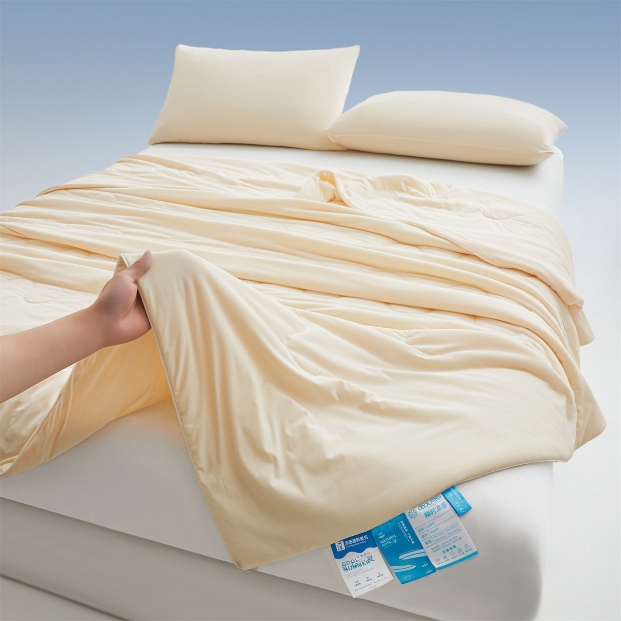 91家纺网 家纺一手货源 找家纺 小禹仔家纺 2026新款氨纶凉感印花夏被 米色