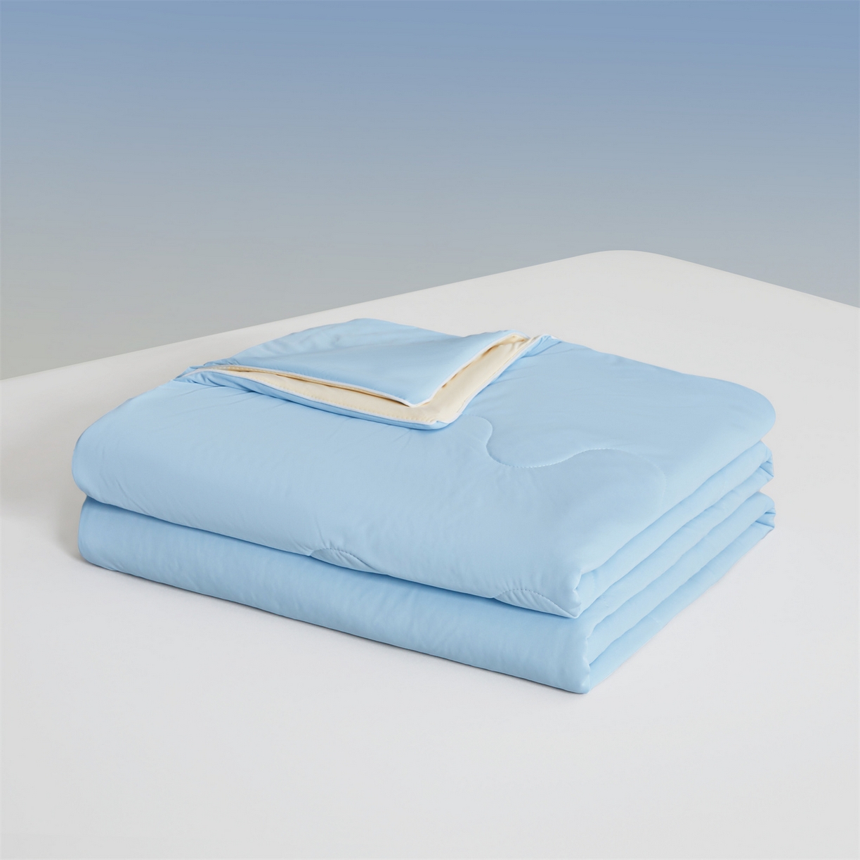 91家纺网 家纺一手货源 找家纺 小禹仔家纺 2026新款氨纶凉感印花夏被 天空蓝拼米色