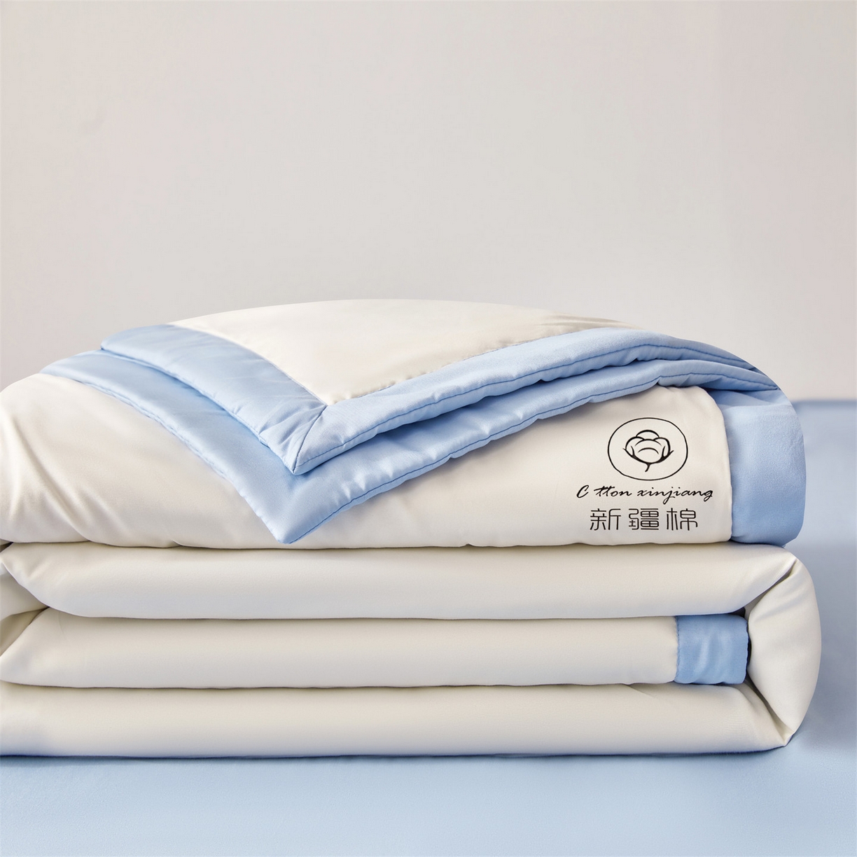 91家纺网 家纺一手货源 找家纺 梵蒂莎 【地板价】2026新品水洗棉新疆棉花夏被纯色夏被格子小清新空调被被子被芯（需要买家秀，加微信） 白蓝-蓝边