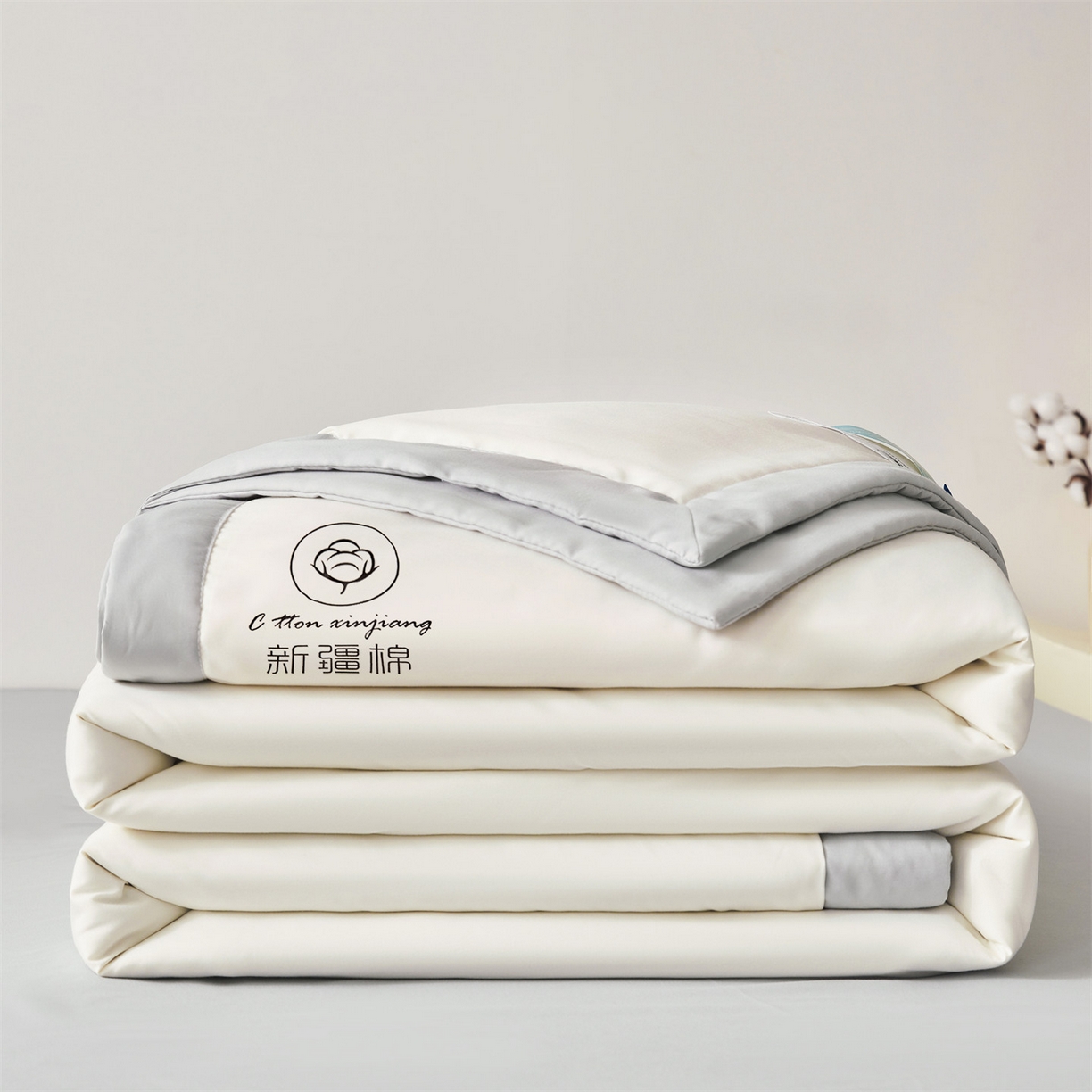 91家纺网 家纺一手货源 找家纺 梵蒂莎 【地板价】2026新品水洗棉新疆棉花夏被纯色夏被格子小清新空调被被子被芯（需要买家秀，加微信） 白灰-灰边