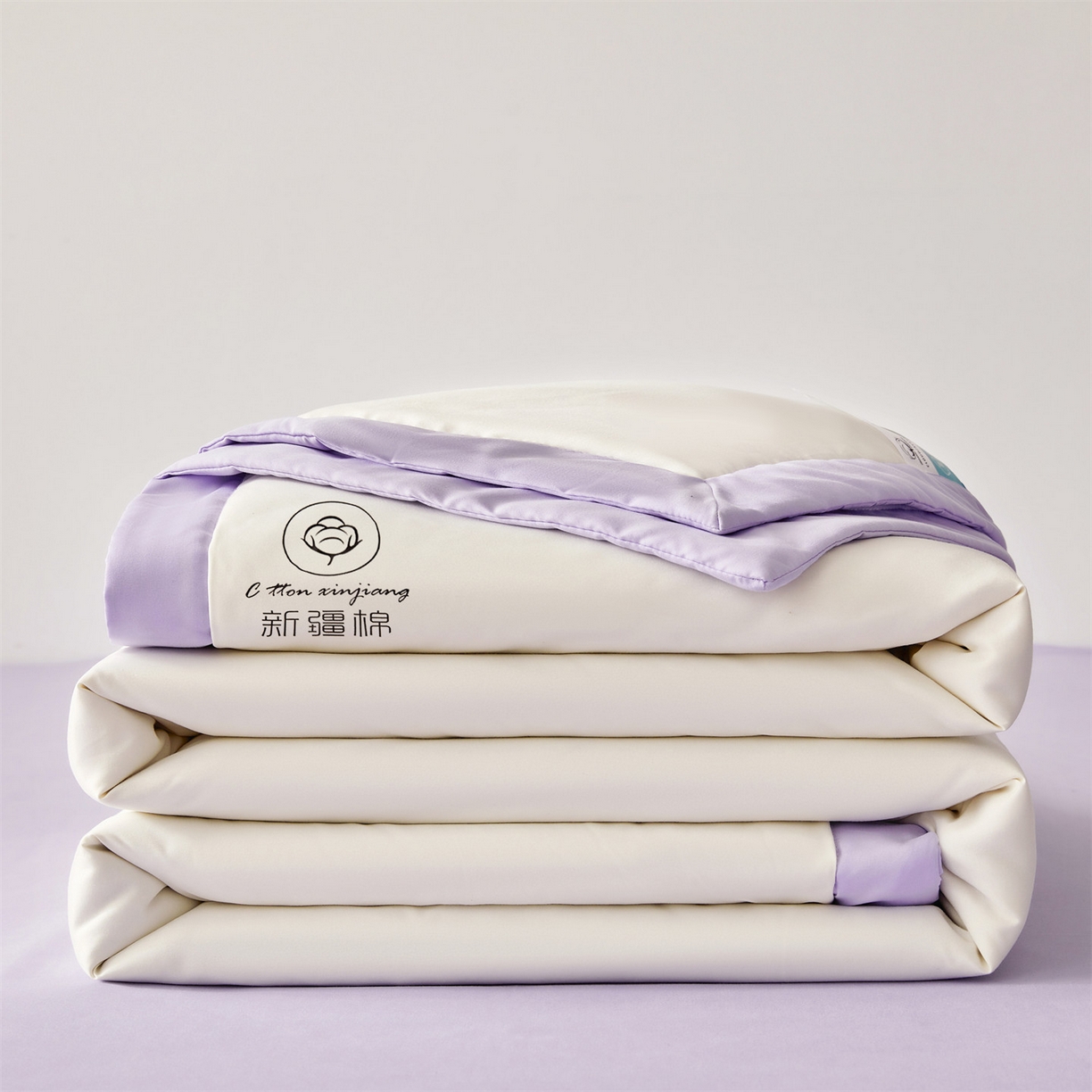 91家纺网 家纺一手货源 找家纺 梵蒂莎 【地板价】2026新品水洗棉新疆棉花夏被纯色夏被格子小清新空调被被子被芯（需要买家秀，加微信） 白紫-紫边