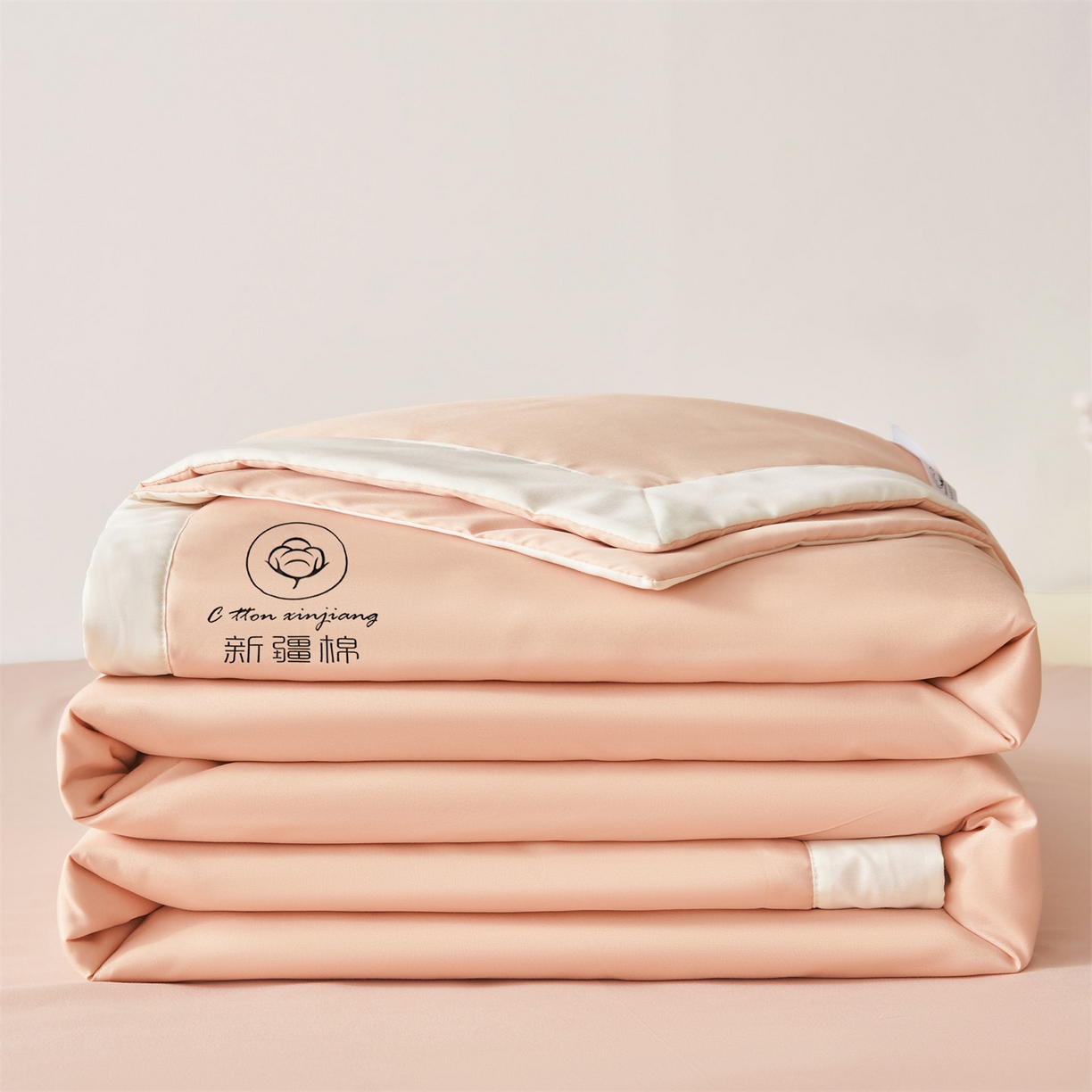 91家纺网 家纺一手货源 找家纺 梵蒂莎 【地板价】2026新品水洗棉新疆棉花夏被纯色夏被格子小清新空调被被子被芯（需要买家秀，加微信） 粉玉-白边