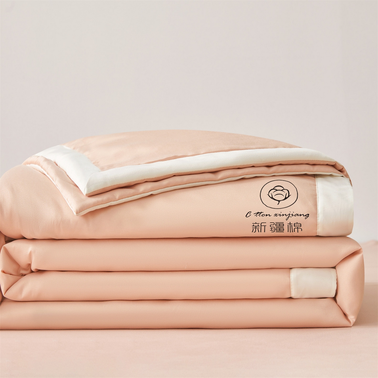 91家纺网 家纺一手货源 找家纺 梵蒂莎 【地板价】2026新品水洗棉新疆棉花夏被纯色夏被格子小清新空调被被子被芯（需要买家秀，加微信） 粉玉-白边