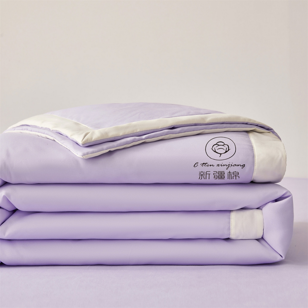 91家纺网 家纺一手货源 找家纺 梵蒂莎 【地板价】2026新品水洗棉新疆棉花夏被纯色夏被格子小清新空调被被子被芯（需要买家秀，加微信） 紫色-白边