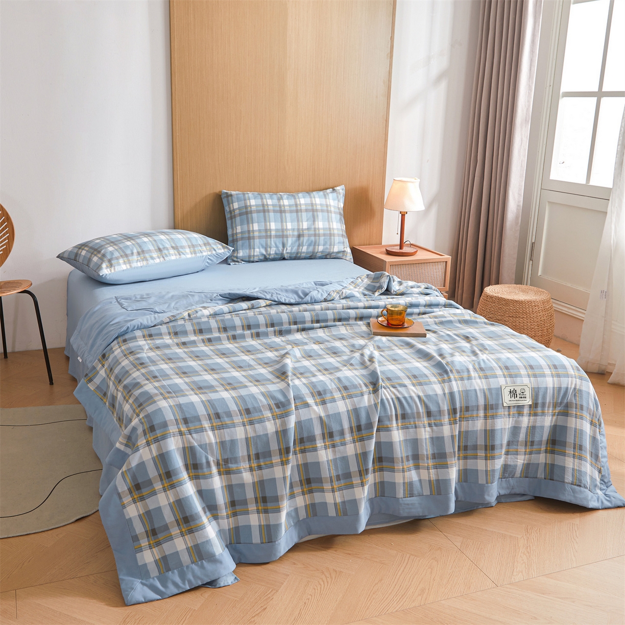 91家纺网 家纺一手货源 找家纺 （总）梵蒂莎 【地板价】2026新品水洗棉新疆棉花夏被无印风夏被格子空调被被子被芯（需要买家秀，加微信）