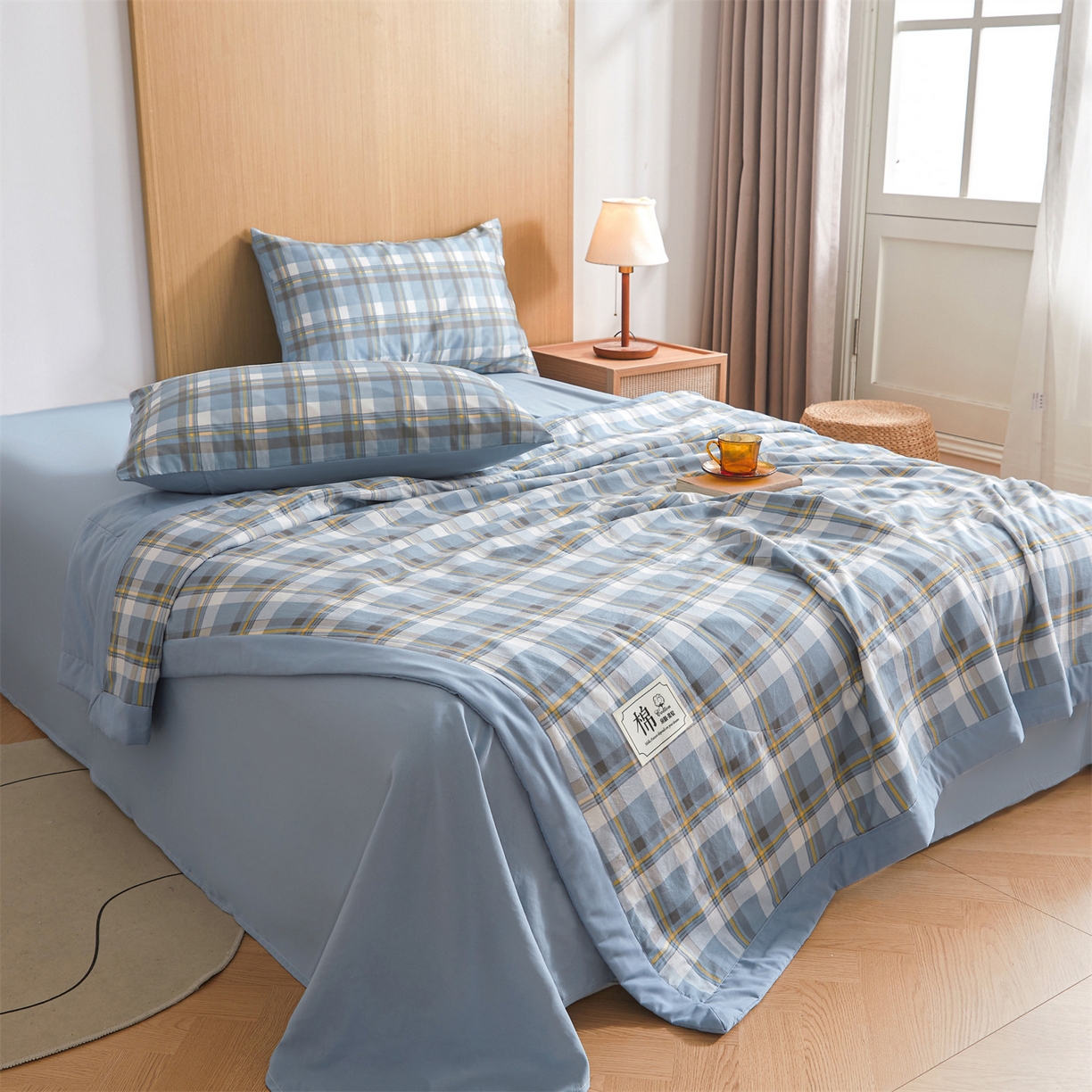 91家纺网 家纺一手货源 找家纺 （总）梵蒂莎 【地板价】2026新品水洗棉新疆棉花夏被无印风夏被格子空调被被子被芯（需要买家秀，加微信）