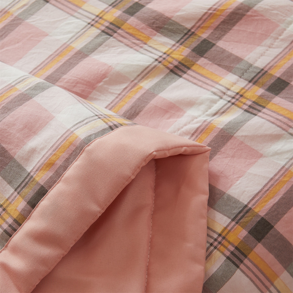 91家纺网 家纺一手货源 找家纺 梵蒂莎 【地板价】2026新品水洗棉新疆棉花夏被无印风夏被格子空调被被子被芯（需要买家秀，加微信） 雅致格-粉