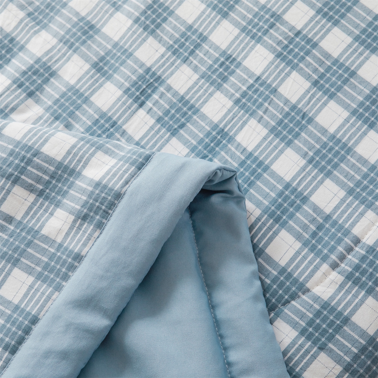 91家纺网 家纺一手货源 找家纺 梵蒂莎 【地板价】2026新品水洗棉新疆棉花夏被无印风夏被格子空调被被子被芯（需要买家秀，加微信） 澳白-蓝