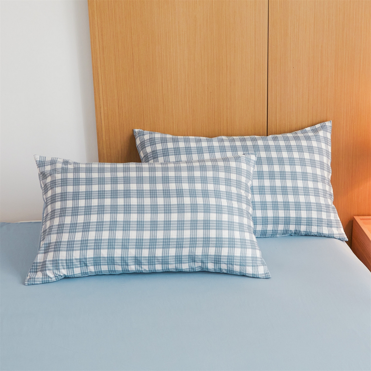 91家纺网 家纺一手货源 找家纺 梵蒂莎 【地板价】2026新品水洗棉新疆棉花夏被无印风夏被格子空调被被子被芯（需要买家秀，加微信） 澳白-蓝