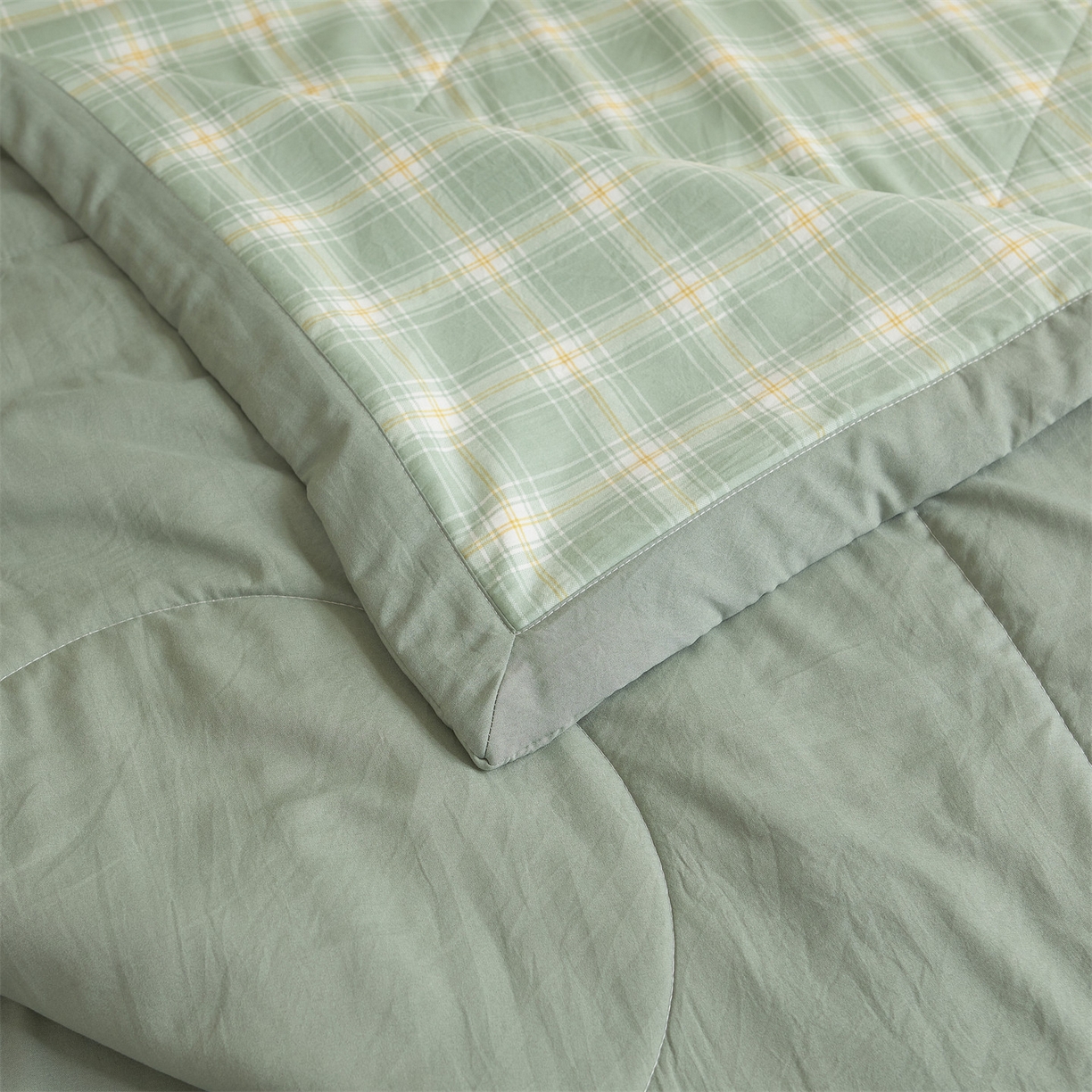91家纺网 家纺一手货源 找家纺 梵蒂莎 【地板价】2026新品水洗棉新疆棉花夏被无印风夏被格子空调被被子被芯（需要买家秀，加微信） 里约-绿