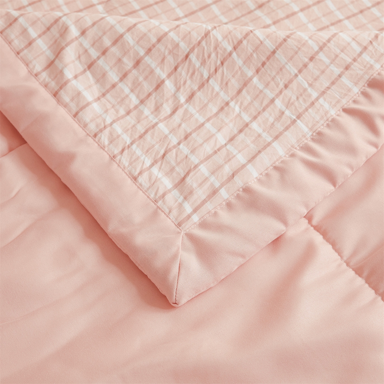 91家纺网 家纺一手货源 找家纺 梵蒂莎 【地板价】2026新品水洗棉新疆棉花夏被无印风夏被格子空调被被子被芯（需要买家秀，加微信） 若兮-粉