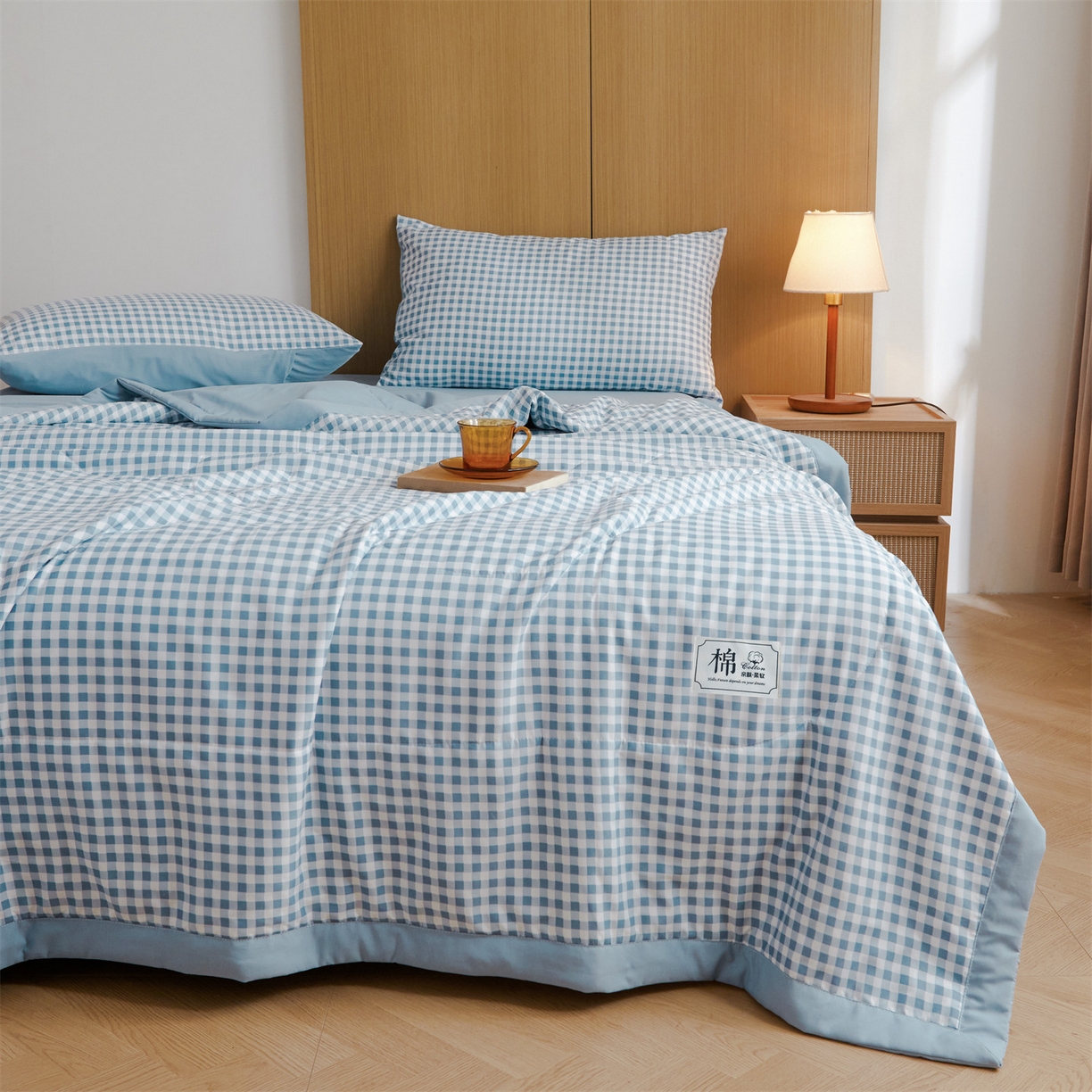 91家纺网 家纺一手货源 找家纺 梵蒂莎 【地板价】2026新品水洗棉新疆棉花夏被无印风夏被格子空调被被子被芯（需要买家秀，加微信） 水兰小格