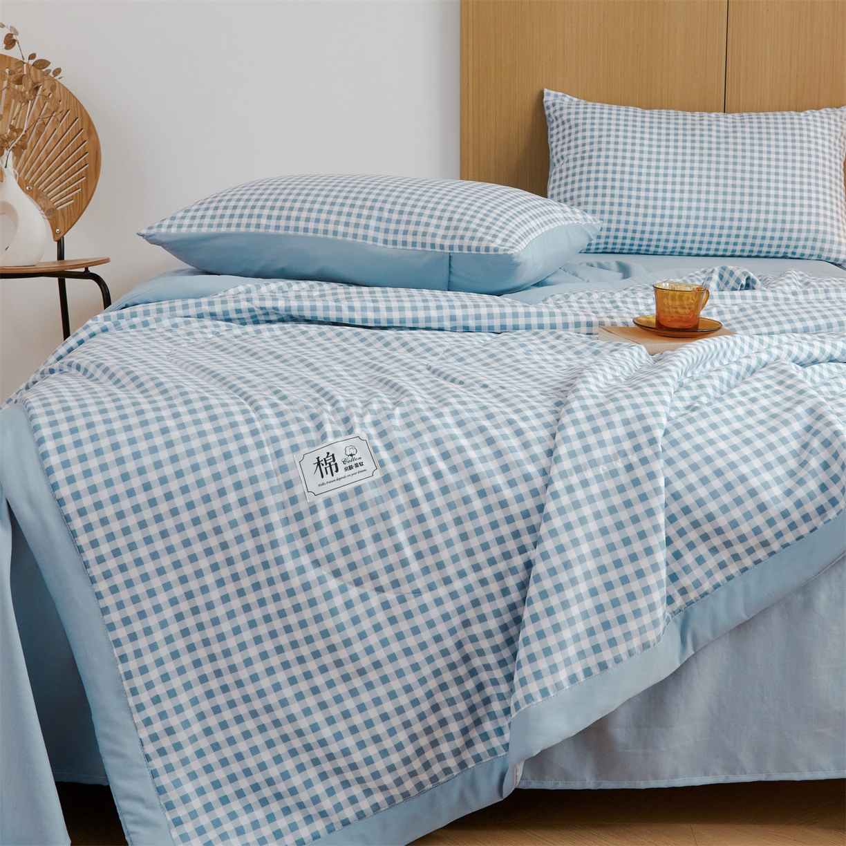 91家纺网 家纺一手货源 找家纺 梵蒂莎 【地板价】2026新品水洗棉新疆棉花夏被无印风夏被格子空调被被子被芯（需要买家秀，加微信） 水兰小格